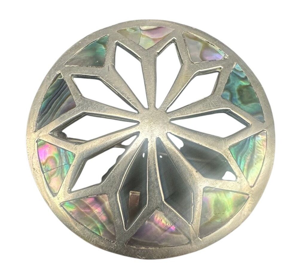 Alpaca Sterling Silver Abalone pin w/ cutouts signed